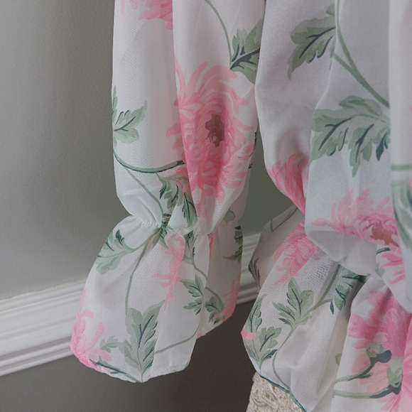 PIink floral design, off the shoulder blouse - Picture 5 of 8